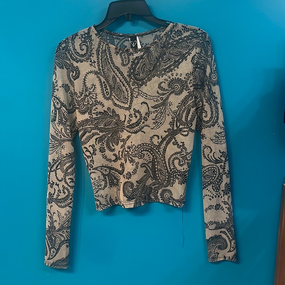 Brown Sheer Windsor Top with Designs